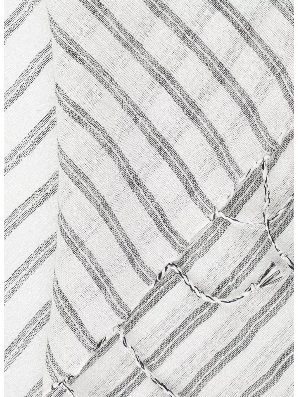 Brunello Cucinelli Striped Pattern Fringes Lightweight Linen Scarf In Neutral