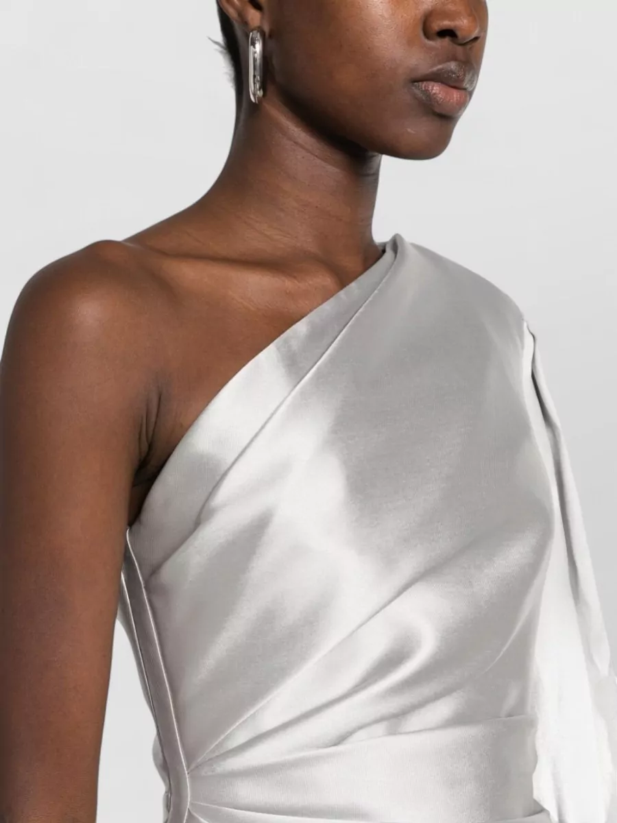 Solace London Silver One-Shoulder Sleeveless Maxi Gown