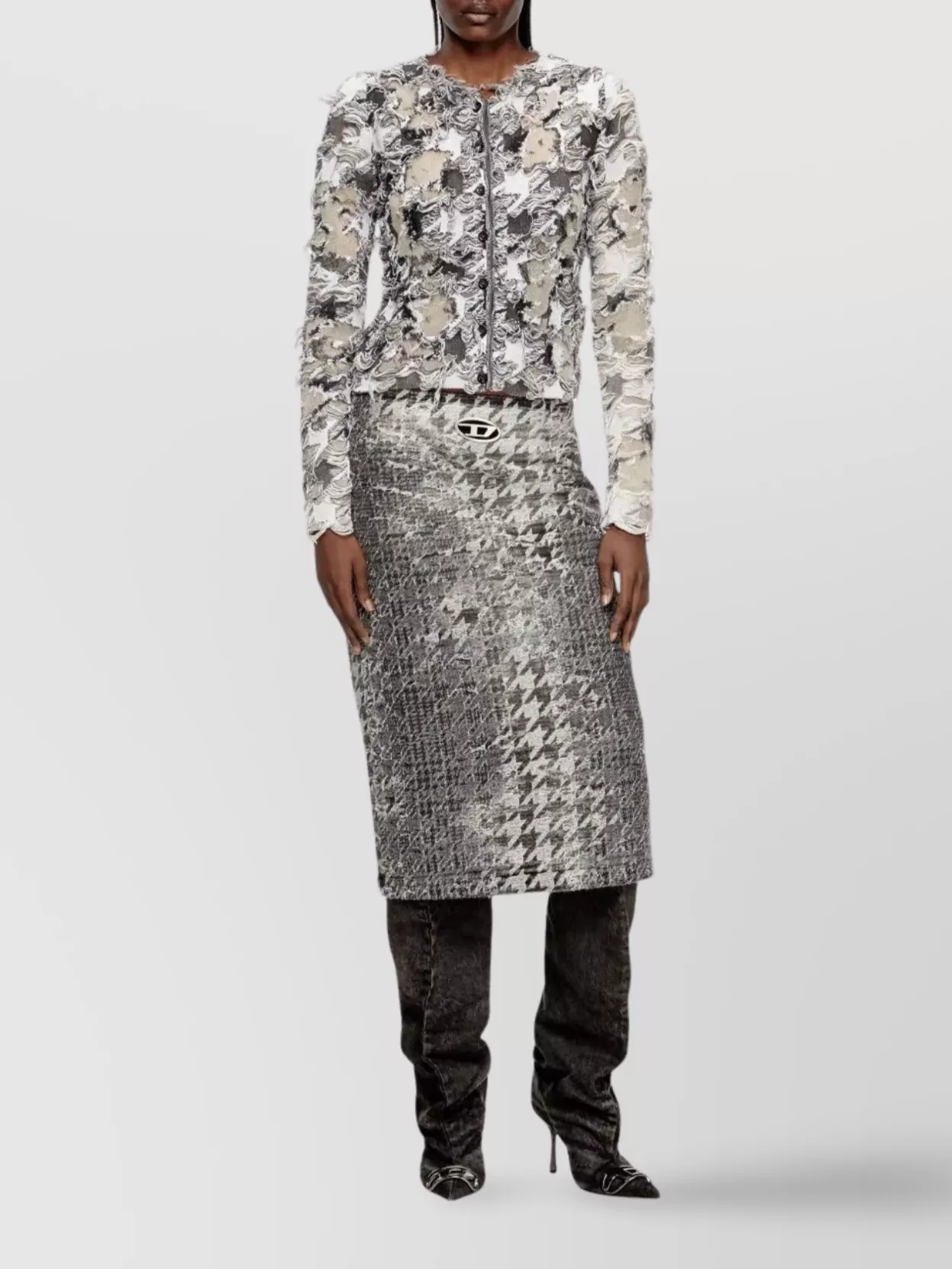Diesel Houndstooth Jacquard Cardigan In Multi