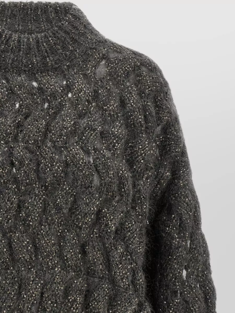 Brunello Cucinelli Sequined High-Neck Cropped Mohair-Blend Jumper
