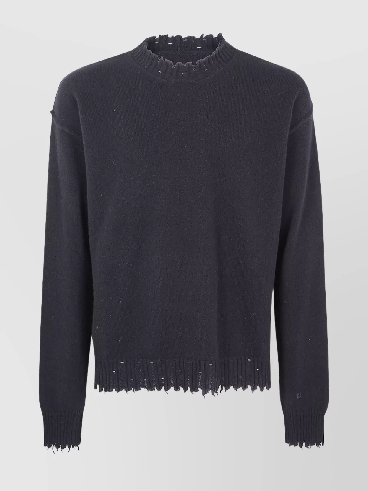 Uma Wang Basic Crew Neck Sweater With Distressed Hem In Blue