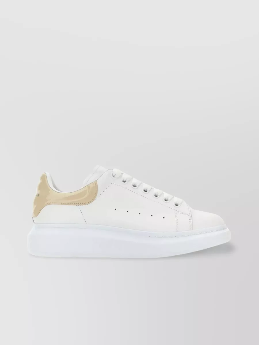 Shop Alexander Mcqueen Leather Sneakers With Oversize Sole And Contrasting Heel In White