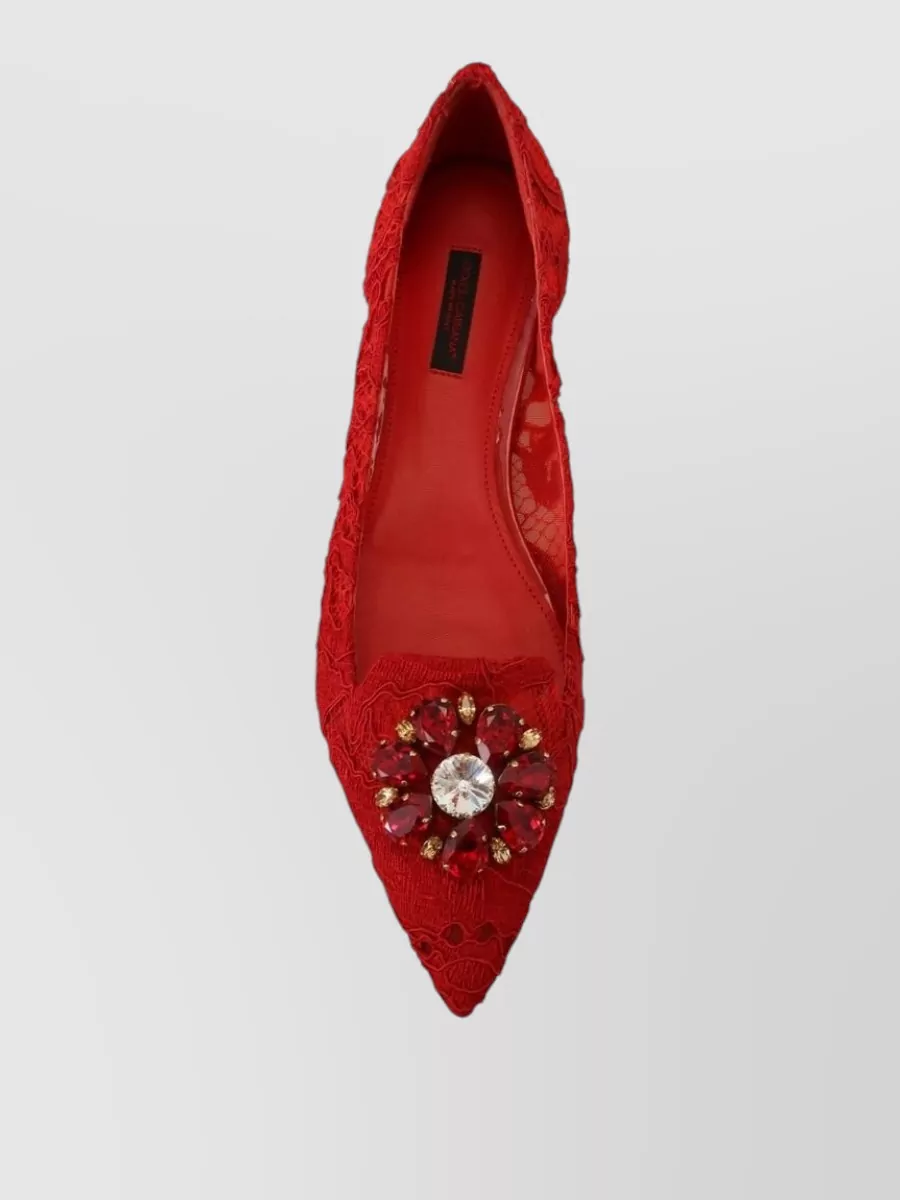 Dolce&Gabbana Leather Crystal-Embellished Ballerina Shoes