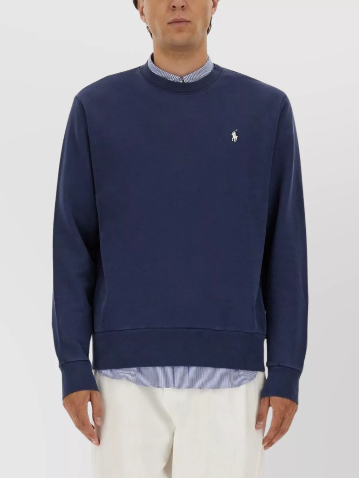 Polo Ralph Lauren Navy Blue Loopback Cotton Crewneck Sweatshirt In Blue