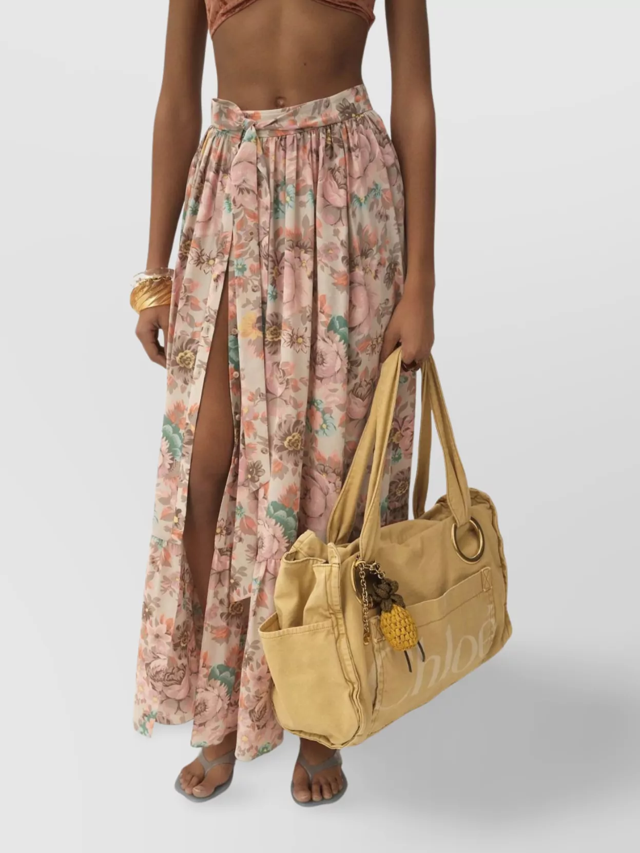 Chloé Belted High Waist Floral Midi Skirt