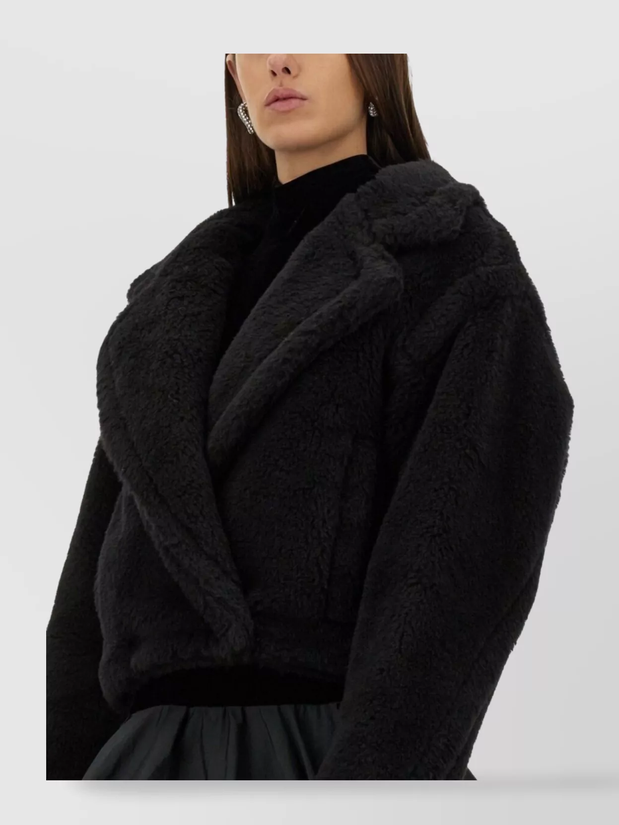Max Mara Short Faux Fur Coat With Shawl Collar In Black