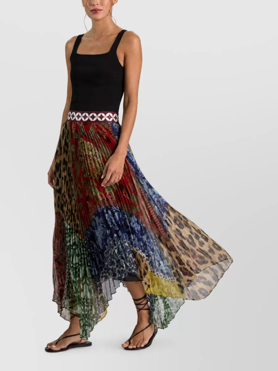 Alice + Olivia Printed High-Rise Pleated Handkerchief-Hem Maxi Skirt
