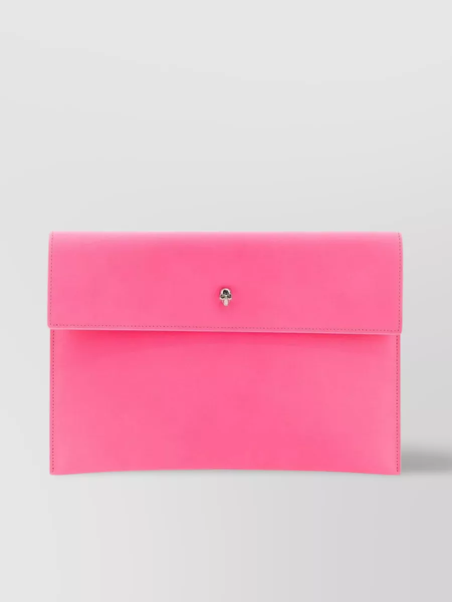 ALEXANDER MCQUEEN LEATHER ENVELOPE CLUTCH WITH SWAROVSKI SKULL DETAIL AND FOLD-OVER TOP