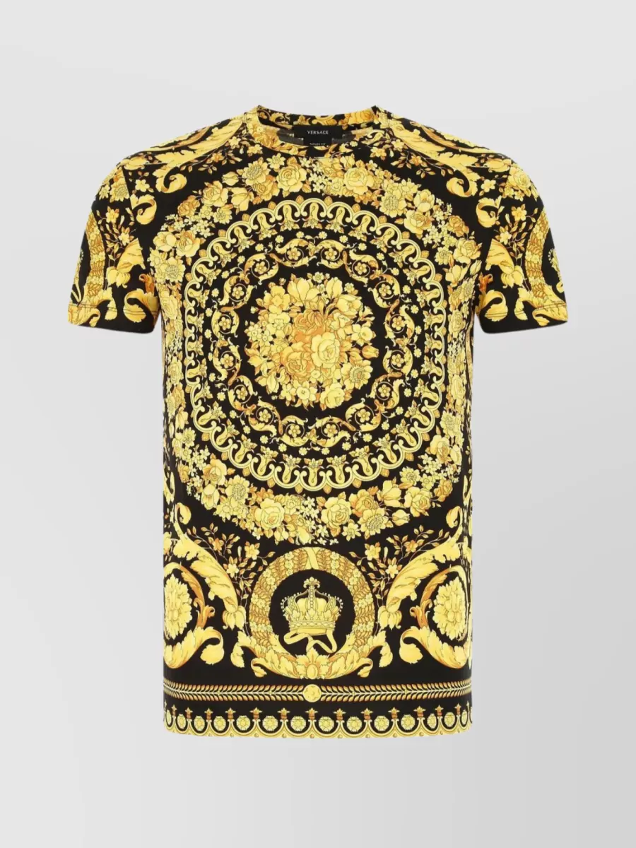 Shop Versace Baroque Print Cotton T-shirt In Brown