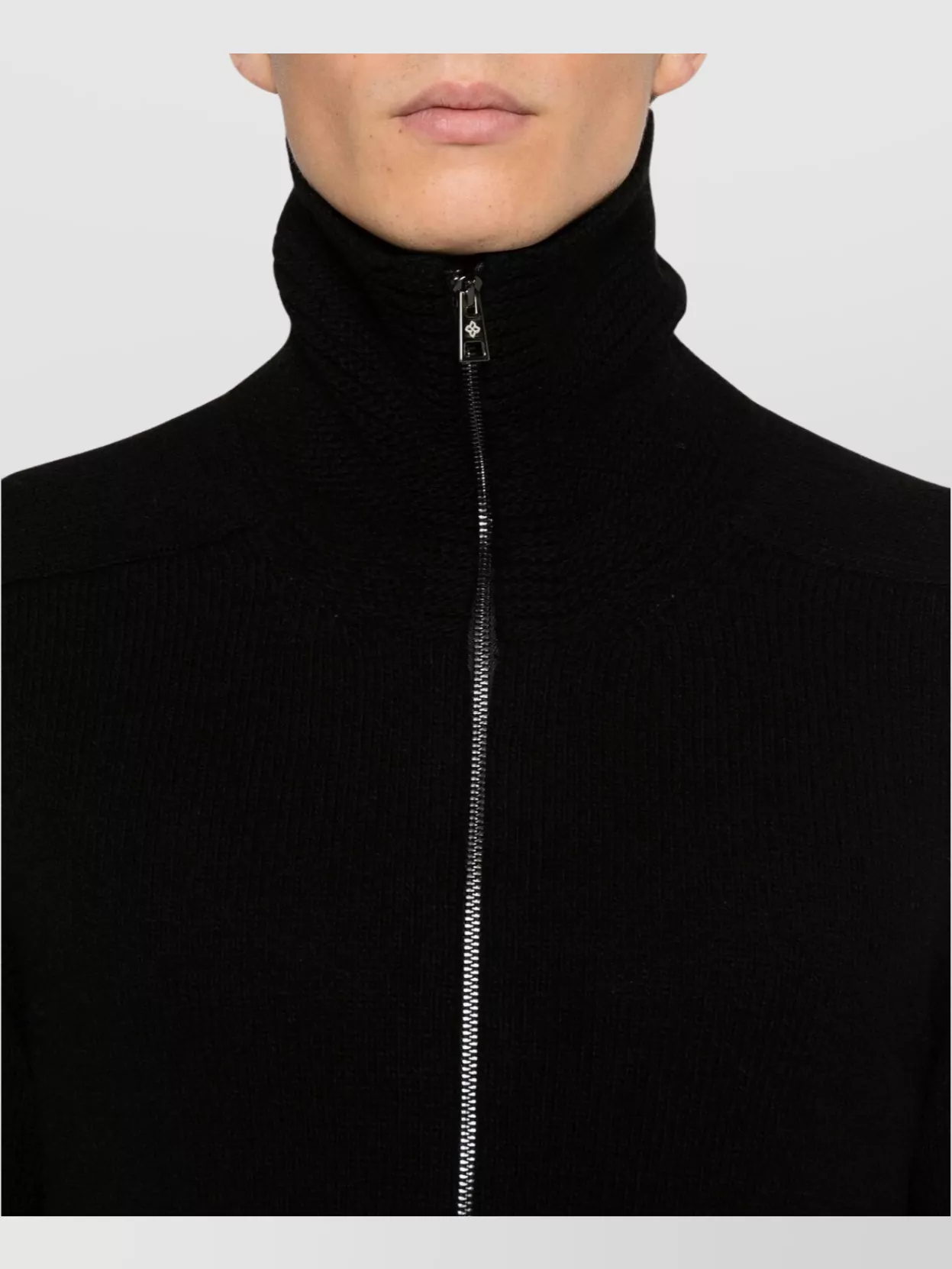 Tagliatore High Collar Ribbed Cuff Knit Cardigan