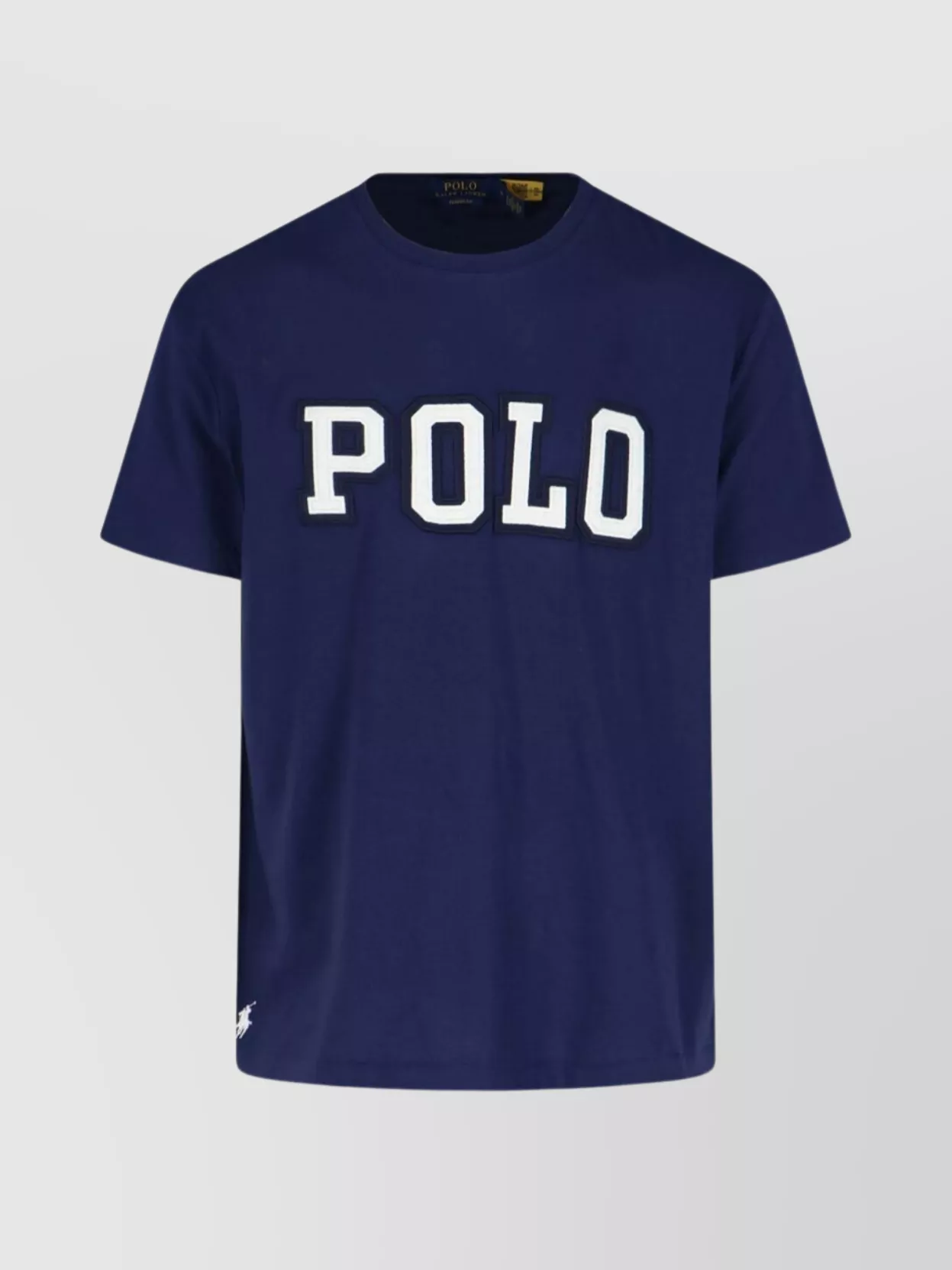 Polo Ralph Lauren Blue Crewneck T-shirt With Logo Lettering On The Fornt And Pony Embroidery On The Front
