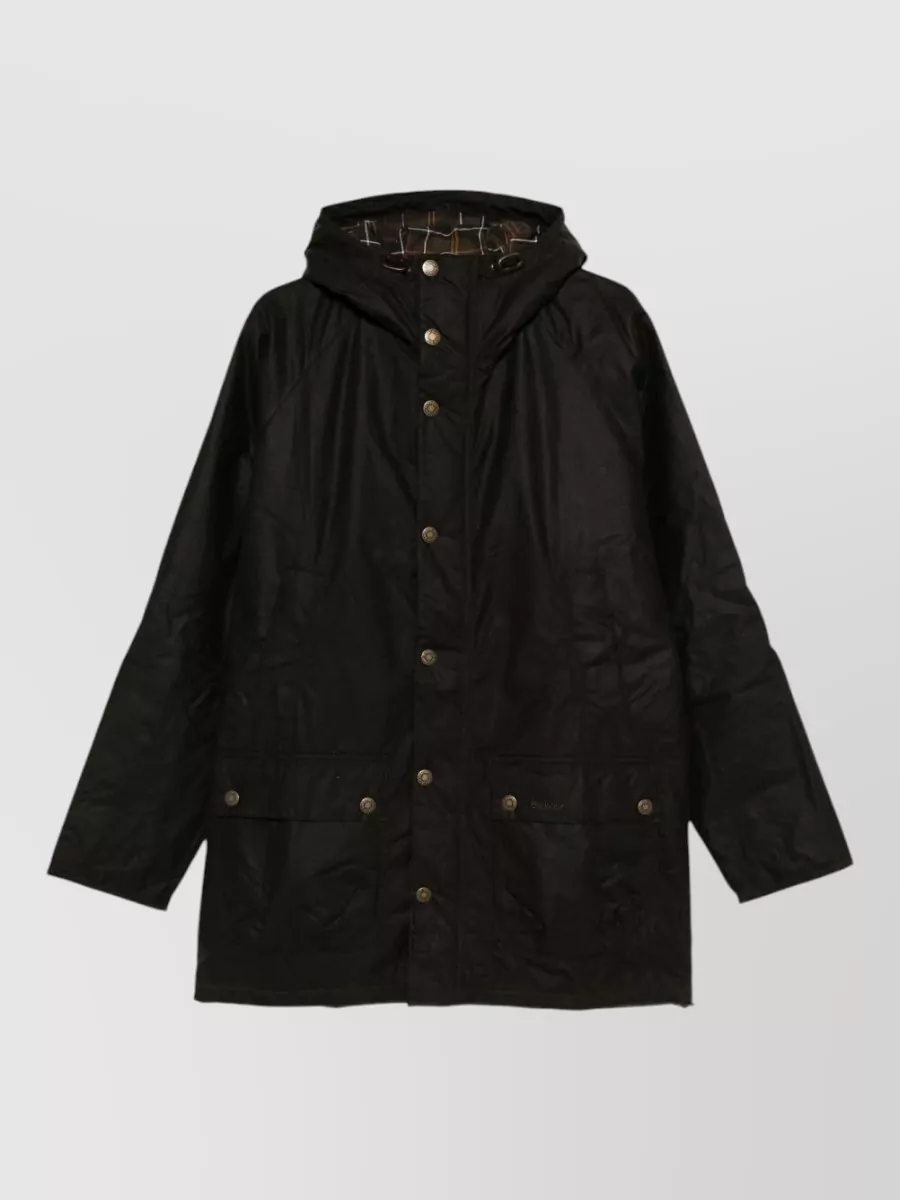 Barbour waxed cotton hooded raincoat