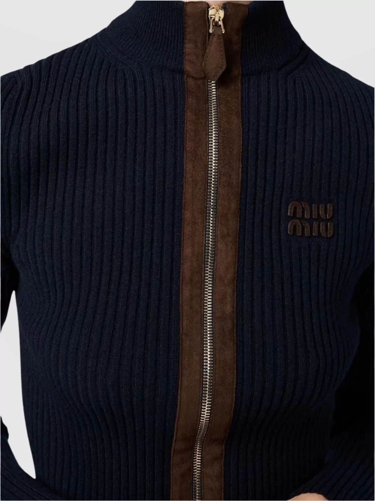 Miu Miu Cashmere Knit High Neck Leather Trim