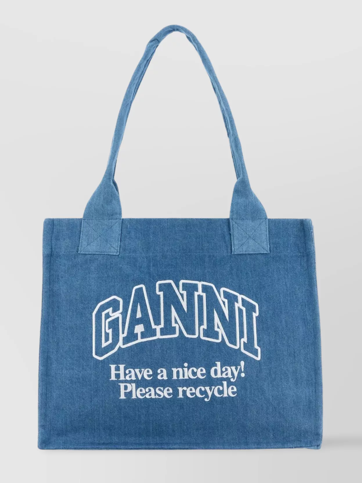Shop Ganni Open Top Denim Tote Bag In Blue