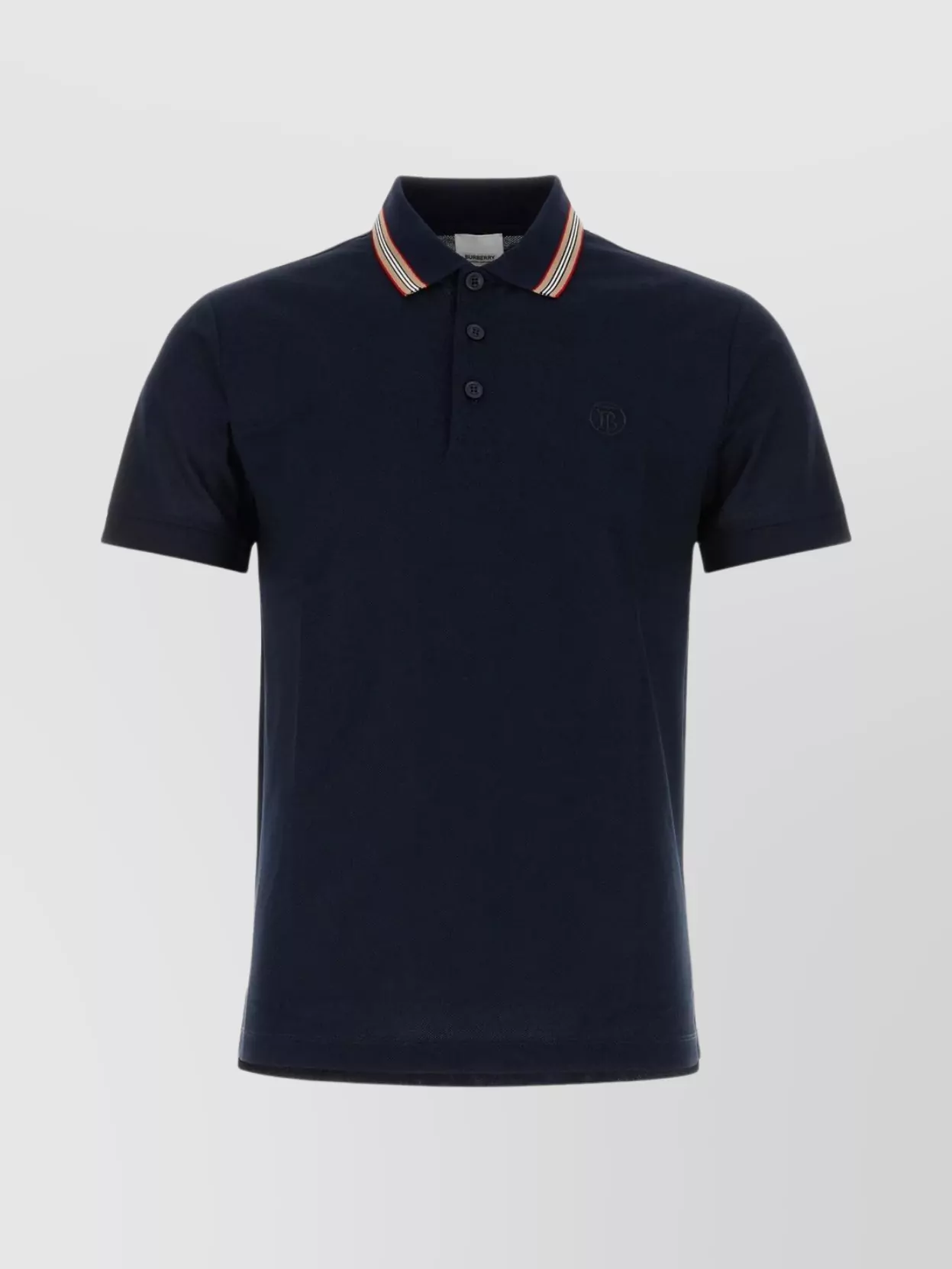 Shop Burberry Polo Shirt With Embroidered Collar And Striped Trim In Blue