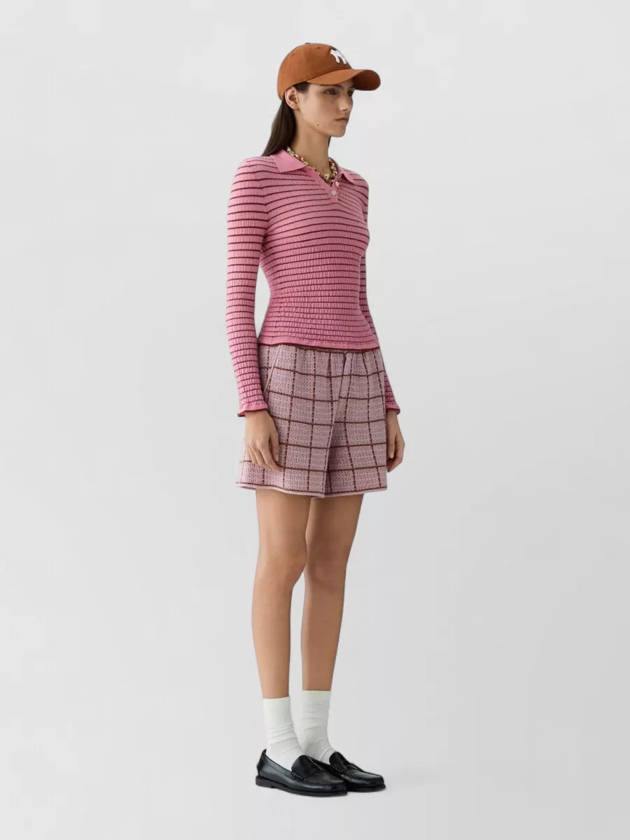 Guest In Residence Striped Smocked Slim-Fit Cashmere Long-Sleeve Polo Top