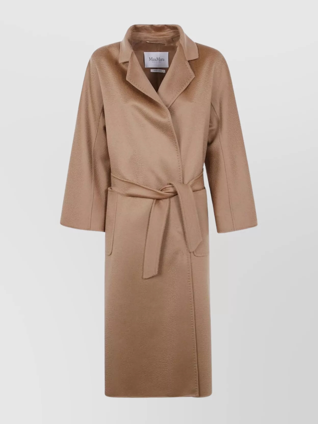 Max Mara Waist Belted Long Sleeve Coat Lapels Pockets In Nude