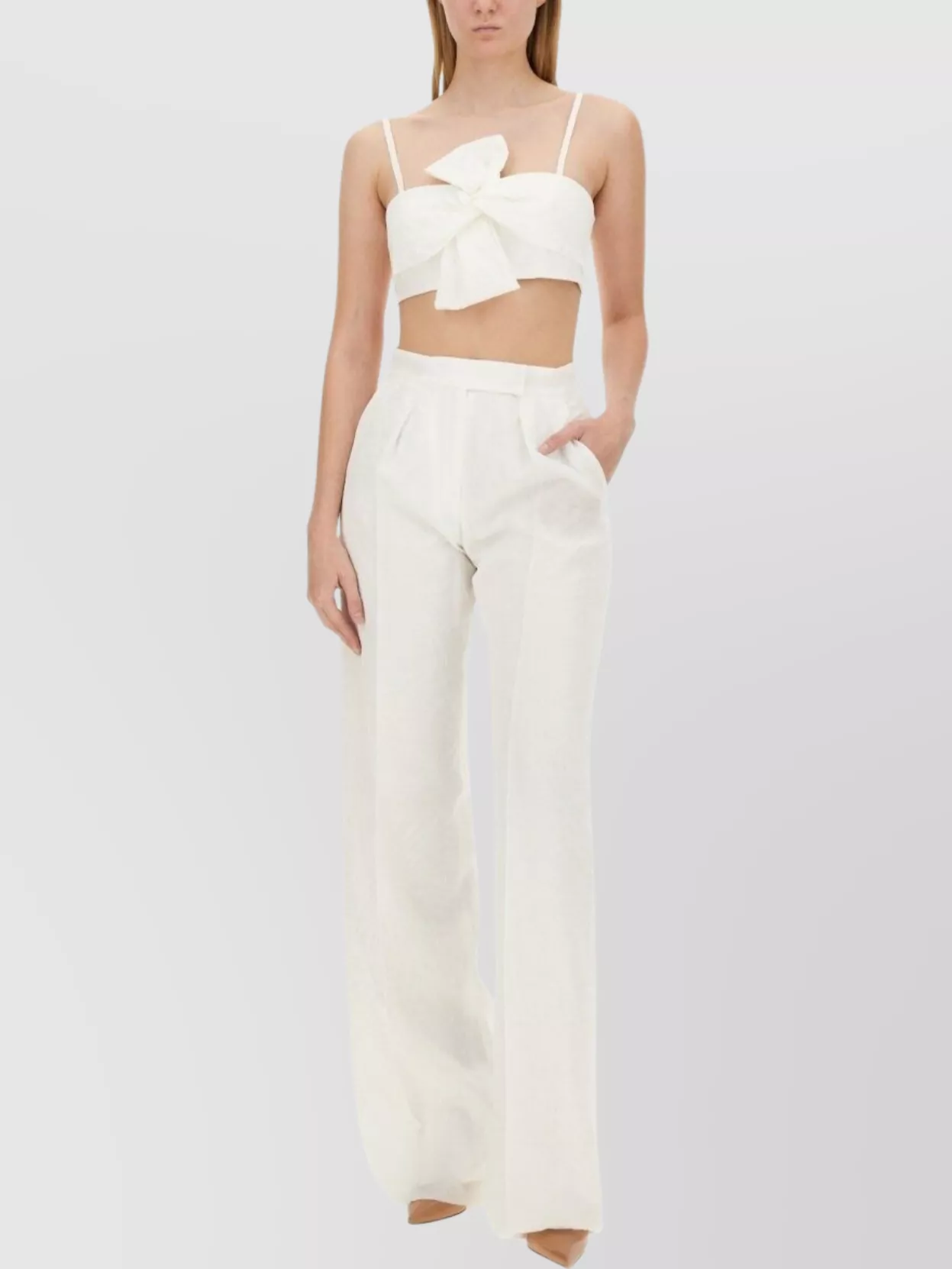 Max Mara High Waist Wide Leg Trousers In White
