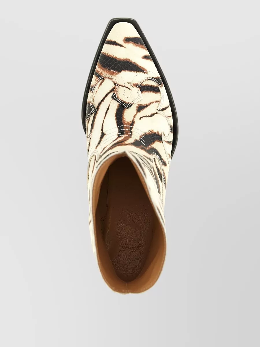 Ganni Animal-Print Western Ankle Boots