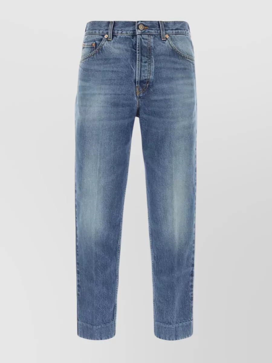 Shop Gucci Faded Wash Cropped Denim Trousers In Blue