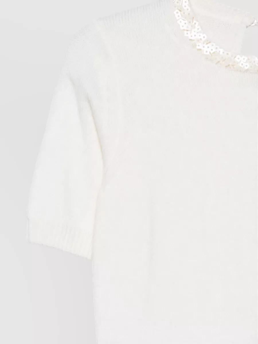 Semicouture Wool Cashmere Sequin-Embellished Short-Sleeve Sweater