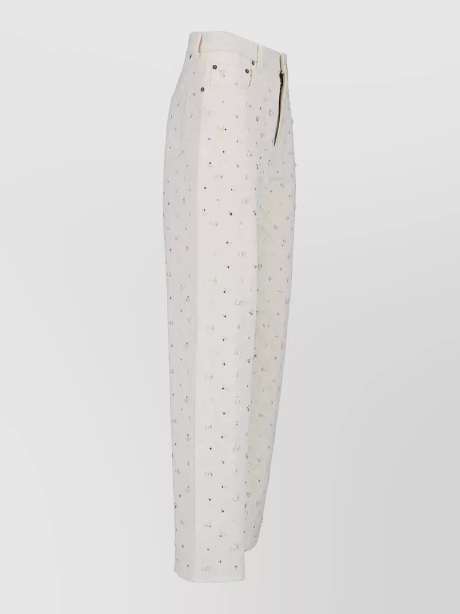 Golden Goose Embellished Straight Trousers Featuring Pockets In Neutral