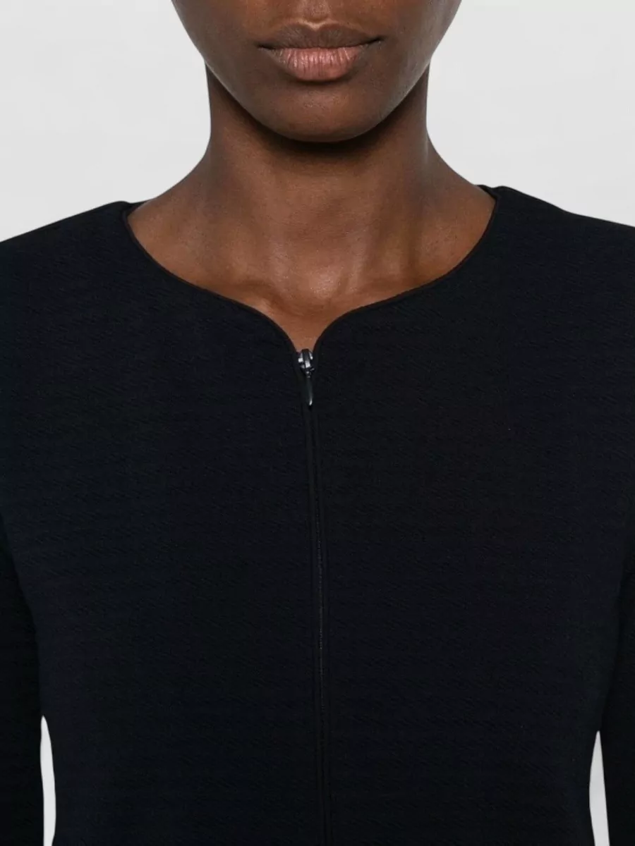 Emporio Armani Textured Round Neck Zip-Up Cardigan