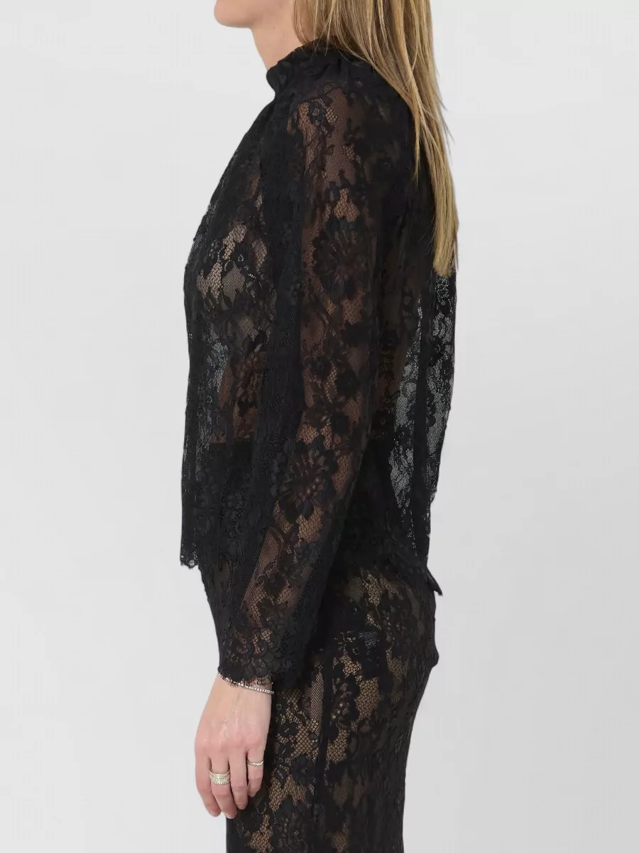 Self-Portrait Lace Long-Sleeve Fitted Blouse
