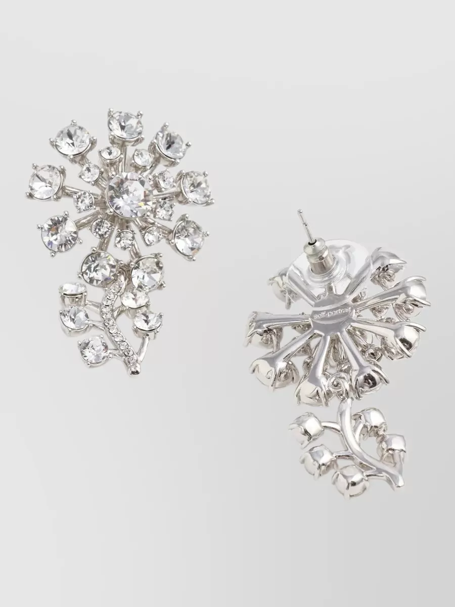 Self-Portrait Crystal-Embellished Flower Stud Earrings