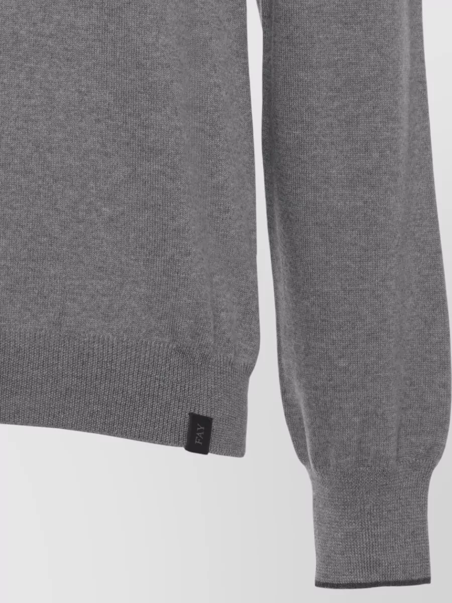 Fay Wool Crew Neck Sweater Elbow Patches