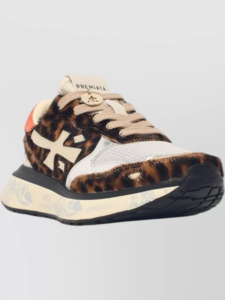 Premiata Leopard-Print Calf Leather Low-Top Sneakers