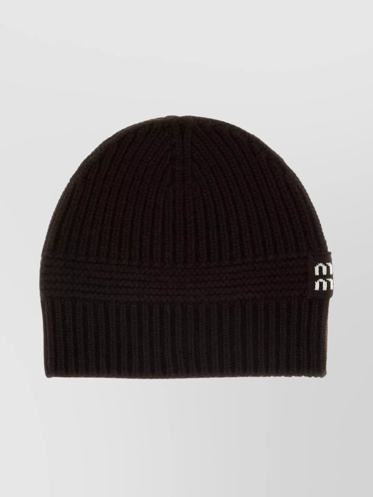 Miu Miu Stretch Wool Blend Ribbed Knit Beanie In Brown