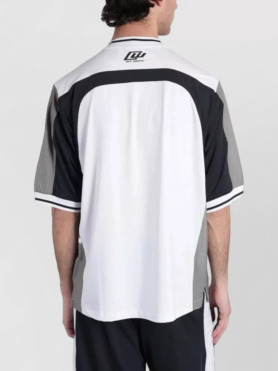 Off-White Logo Print V-Neck Short-Sleeve Mesh Panel T-Shirt