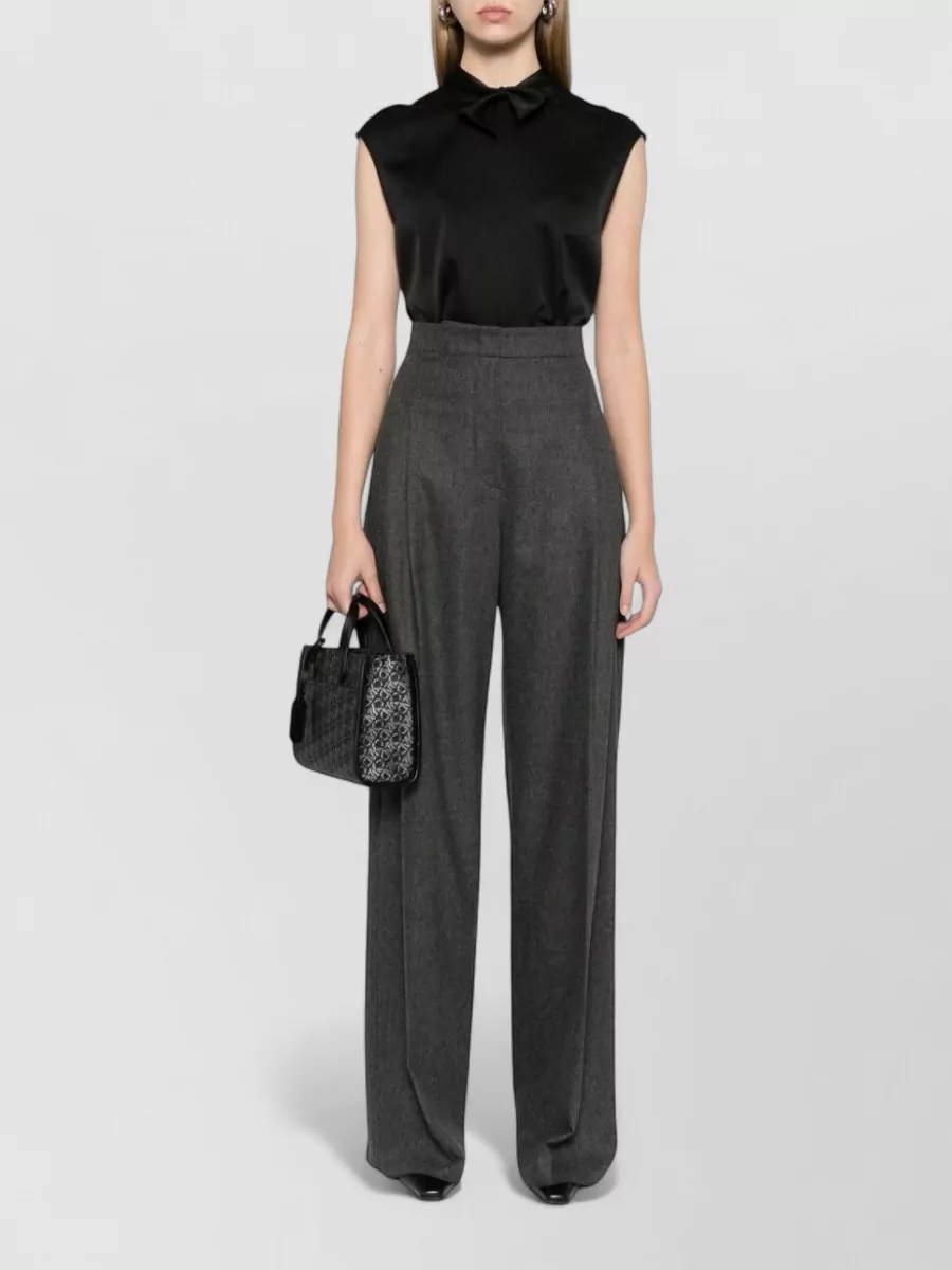 Emporio Armani Satin Sleeveless Mock Neck Knotted Blouse