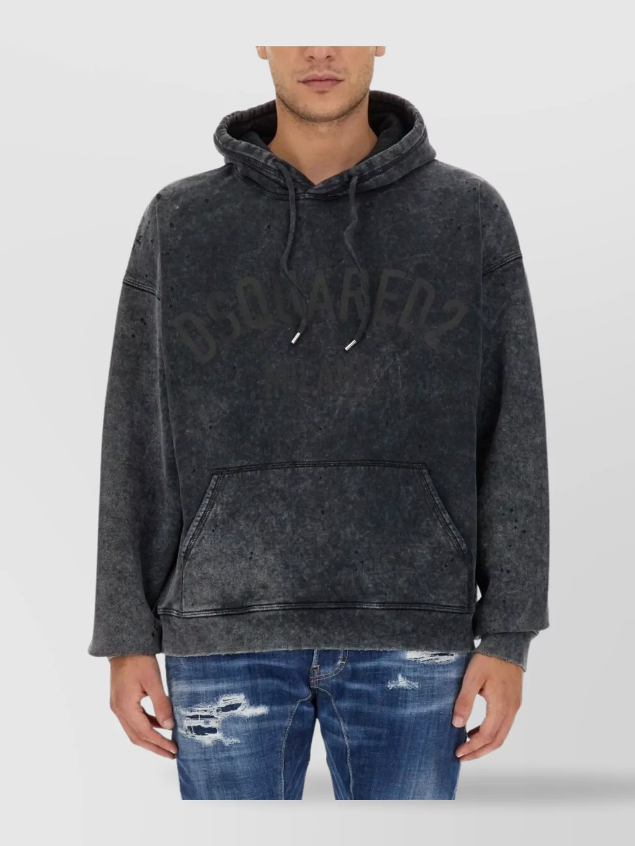 Dsquared2 Distressed Logo Hooded Sweatshirt With Kangaroo Pocket