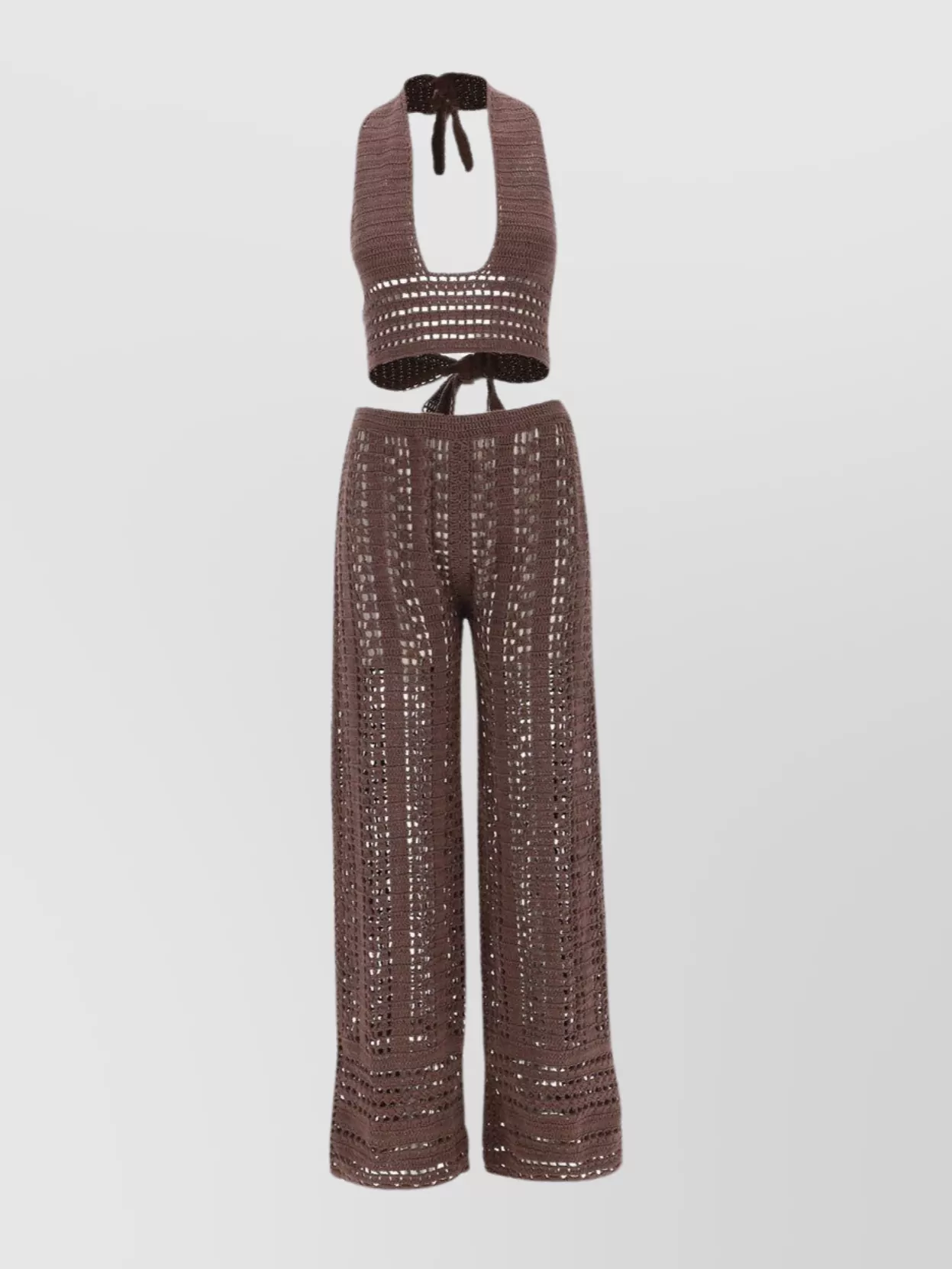 Akoia Swim Wide-leg Crochet Knit Cut-out Trousers In Brown