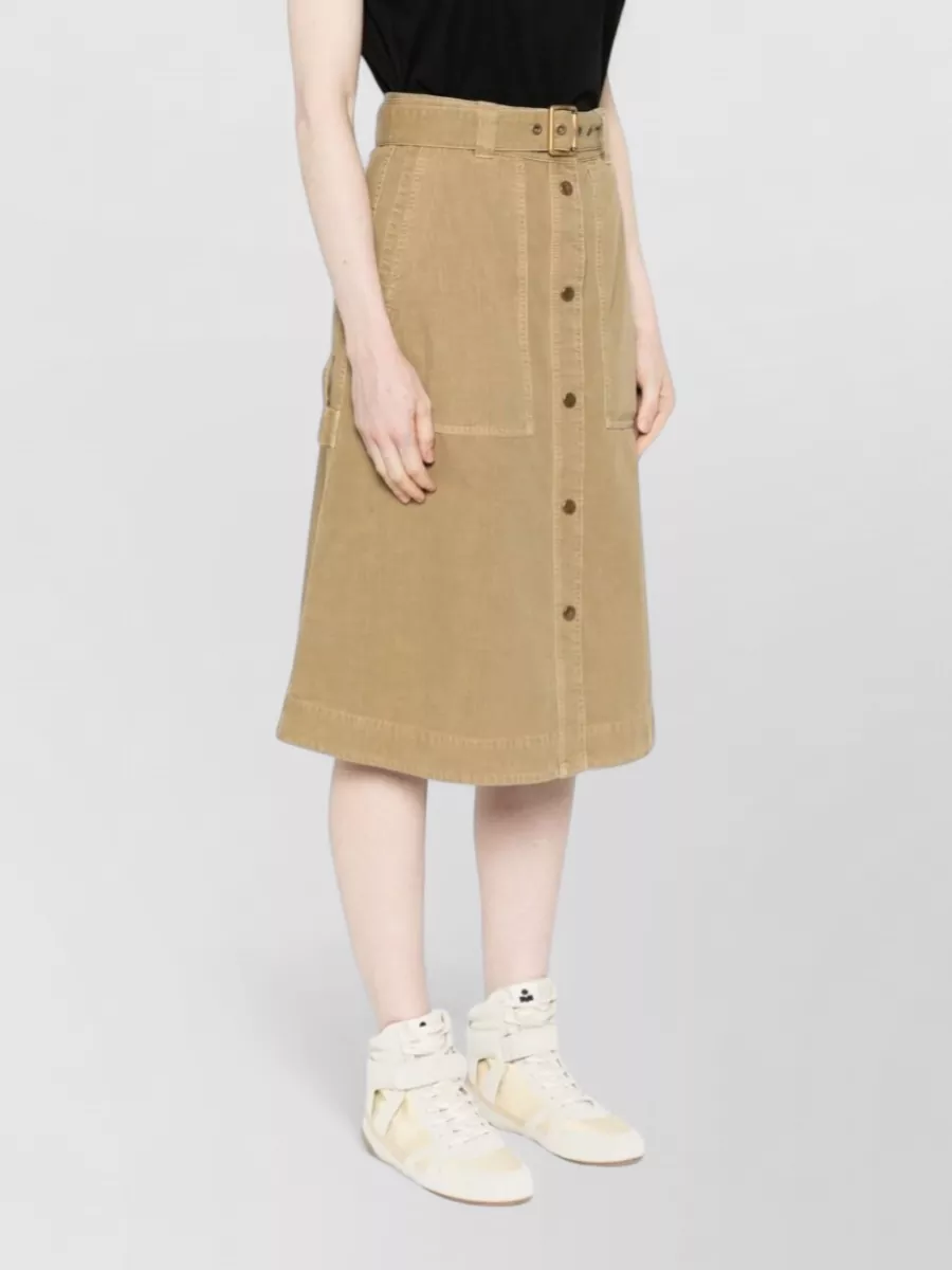 Moncler Cotton Belted Buttoned A-Line Midi Skirt