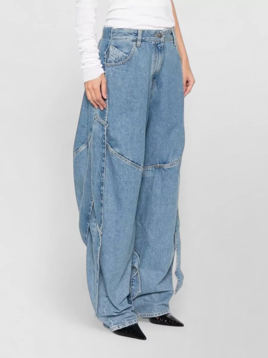 Attico Wide-leg Denim Trousers Tie Detail In Blue