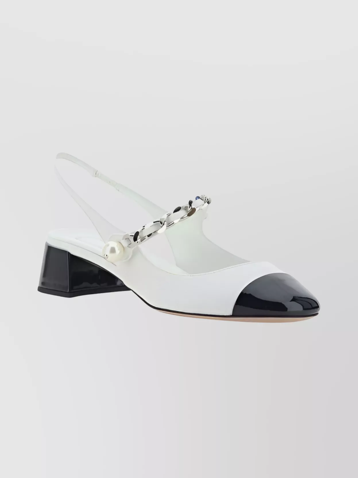 Miu Miu Almond Toe Slingback Pumps With Chain Detail In White