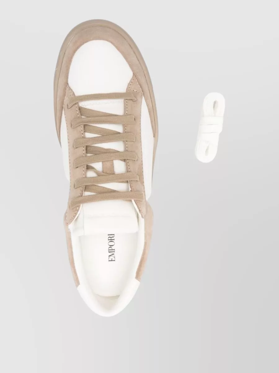 Emporio Armani Leather Sneakers Contrast Panels Flat Sole