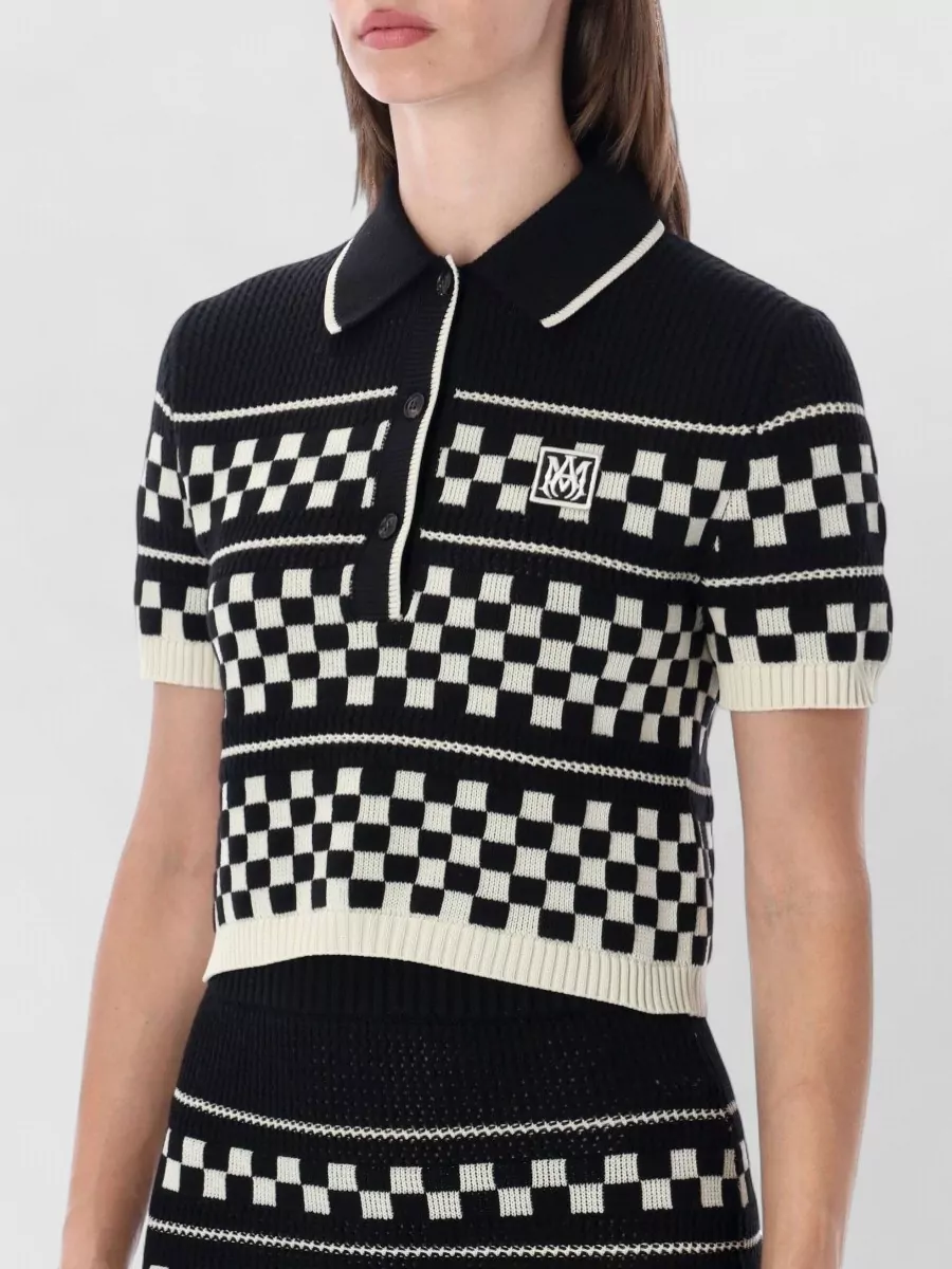 Amiri Wool Checkered Cropped Polo Mini Dress