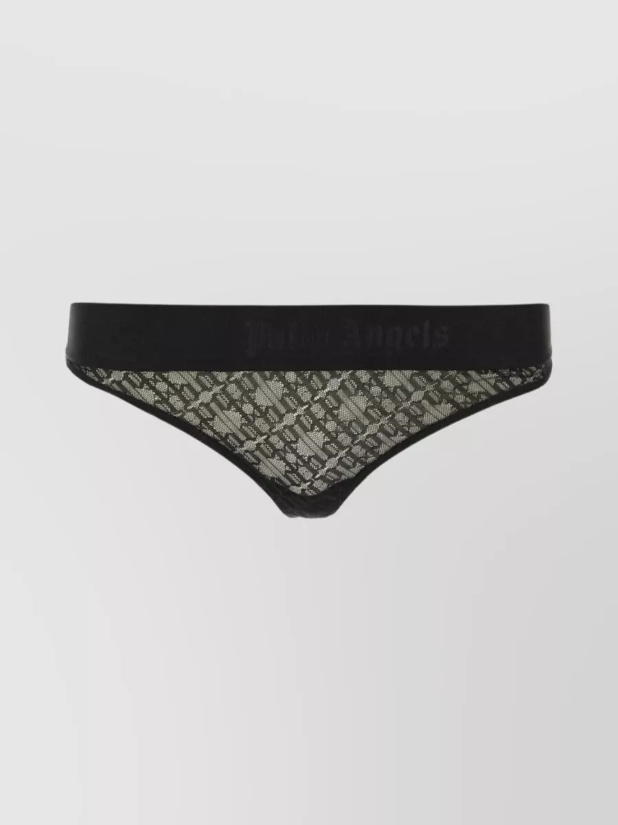 Shop Palm Angels Intricate Lacework Stretch Thong In Black