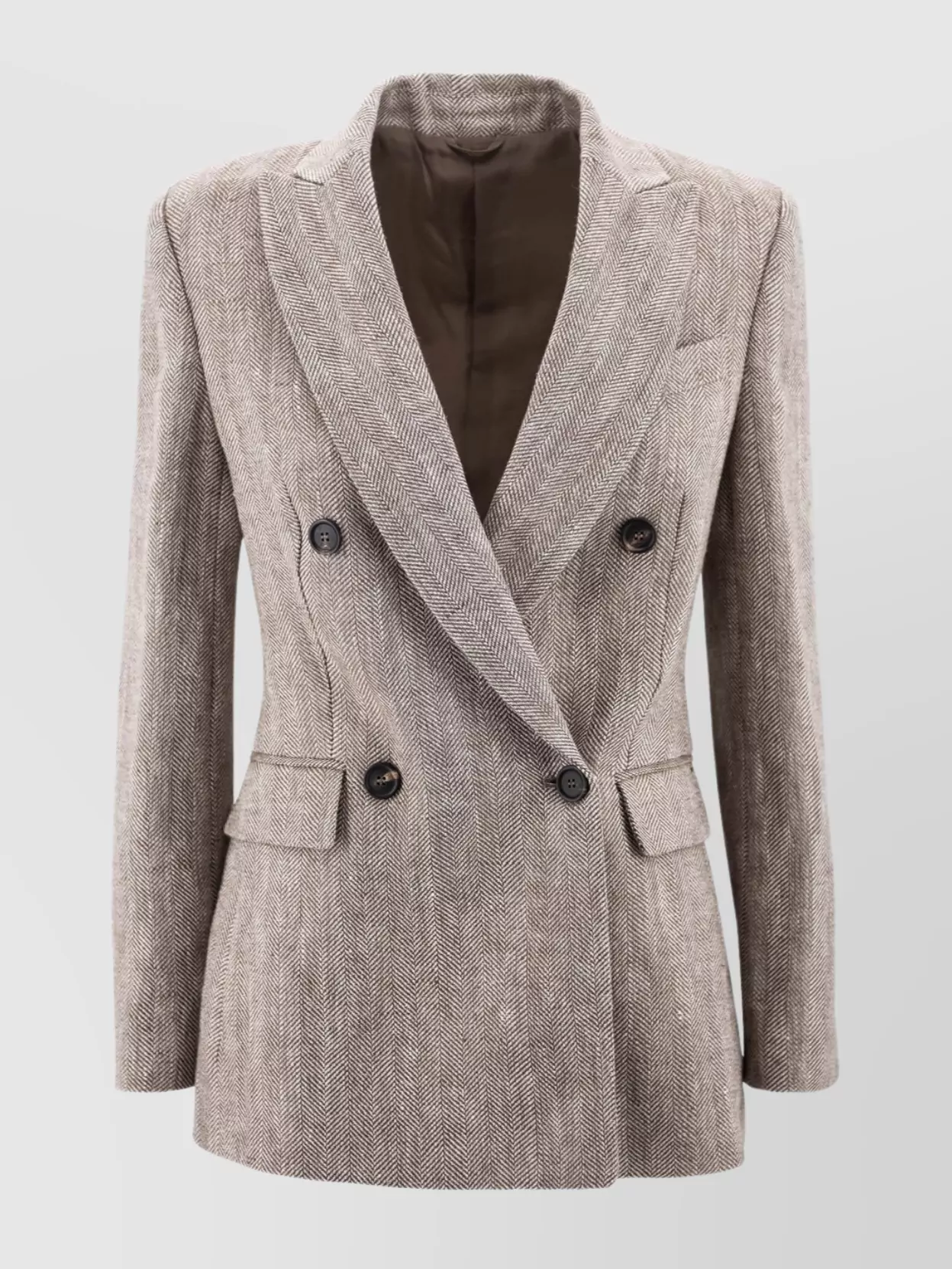 Brunello Cucinelli Herringbone Linen Blazer In Cream
