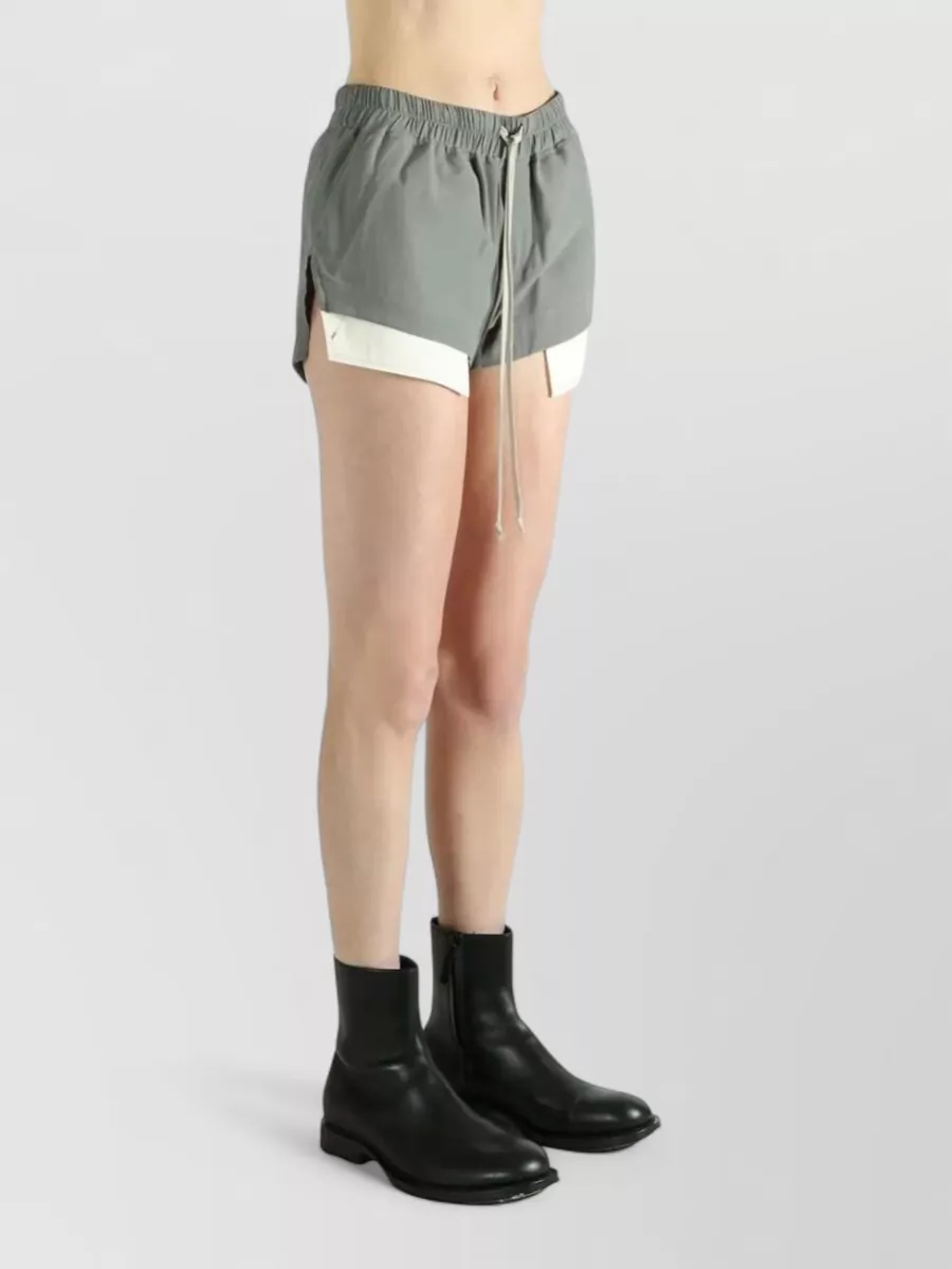 Rick Owens Elastic Waistband Layered Paneled Shorts Contrast Hem