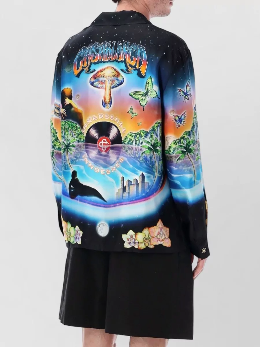 Casablanca Silk Printed Relaxed-Fit Long-Sleeve Cuban-Collar Shirt