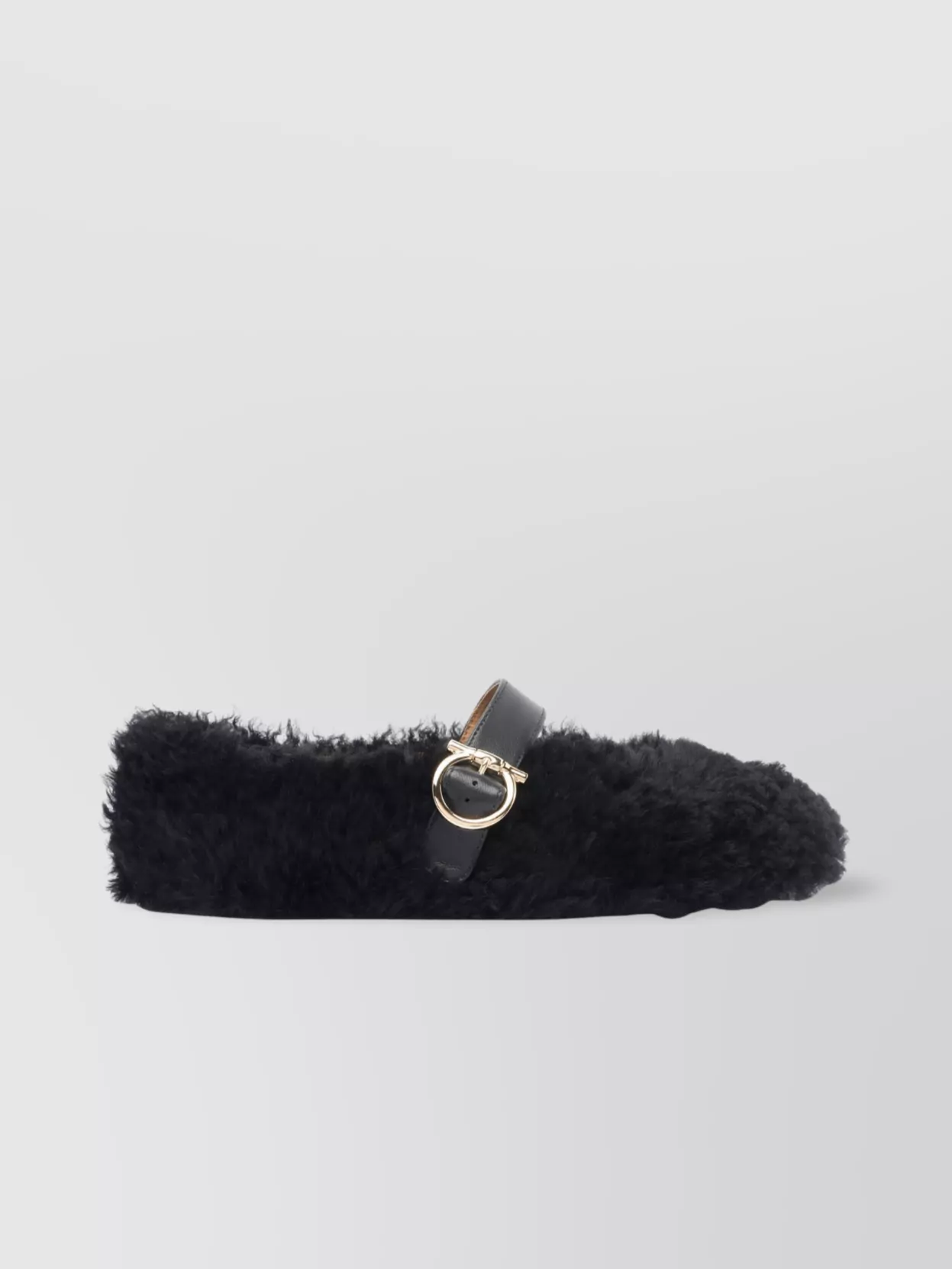 Ferragamo Faux Fur Leather Strap Ballerina Shoes