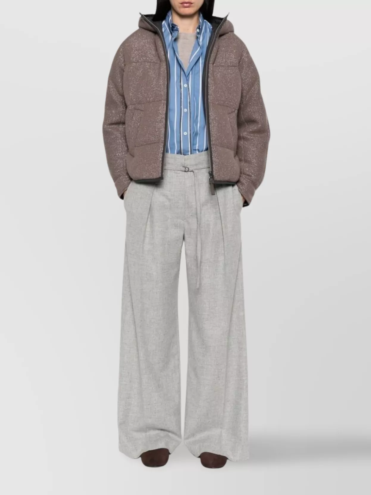 Brunello Cucinelli Long-sleeved Hooded Cotton Coat In Brown