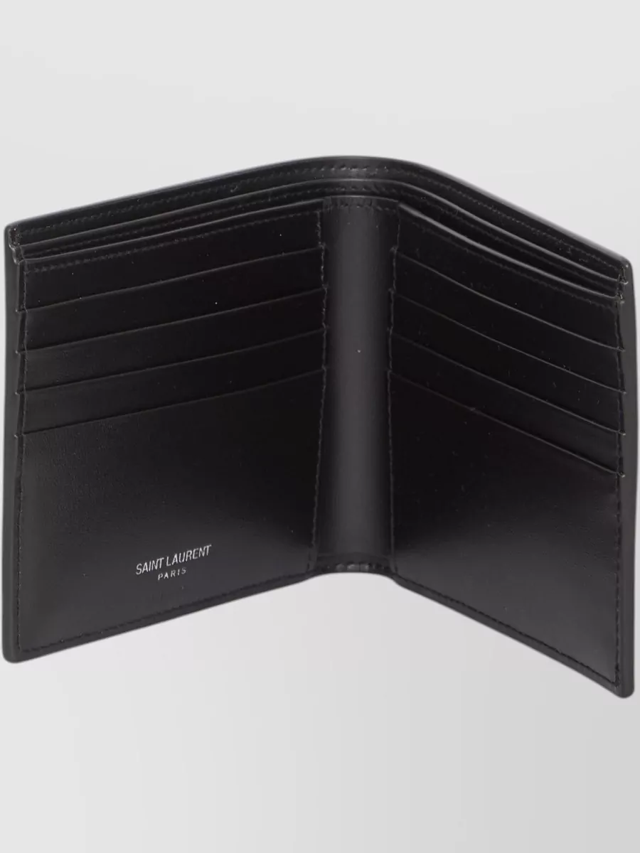 Saint Laurent Cassandre East West Compact Leather Wallet