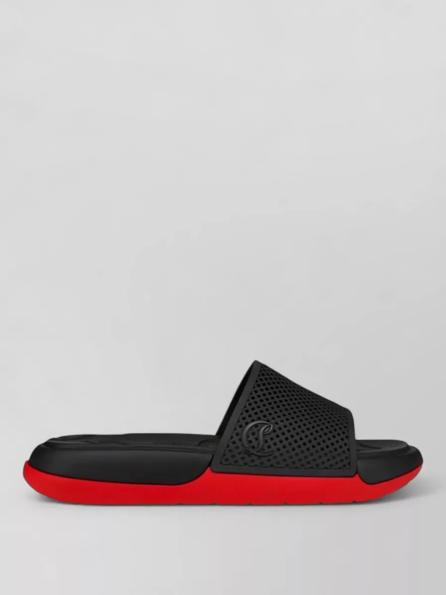 Christian Louboutin Slide Sandals Perforated Strap Contrasting Sole