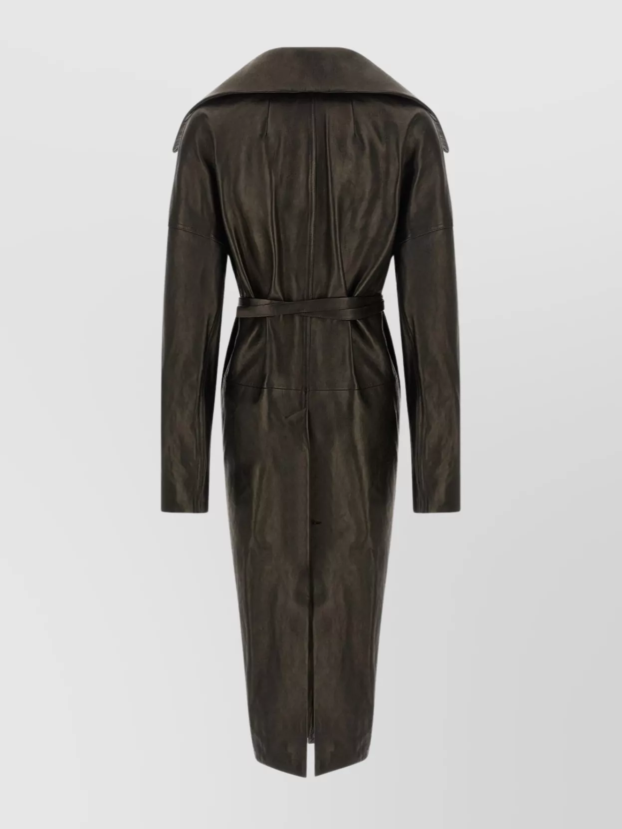 Rick Owens Dracucollar Belted Leather Coat In Black